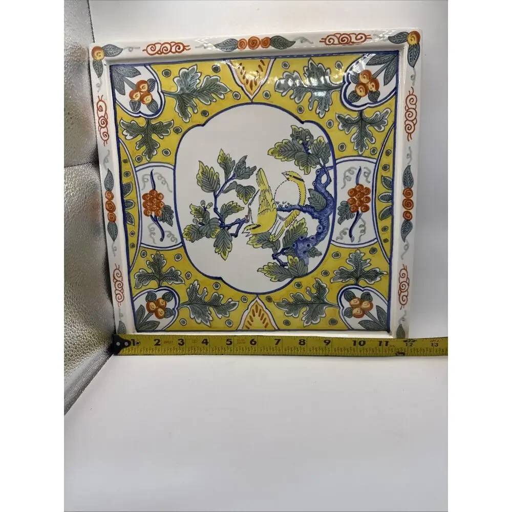 Rare Vintage Tiffany & Co. Hand Painted French Faience 12” Square Tray *